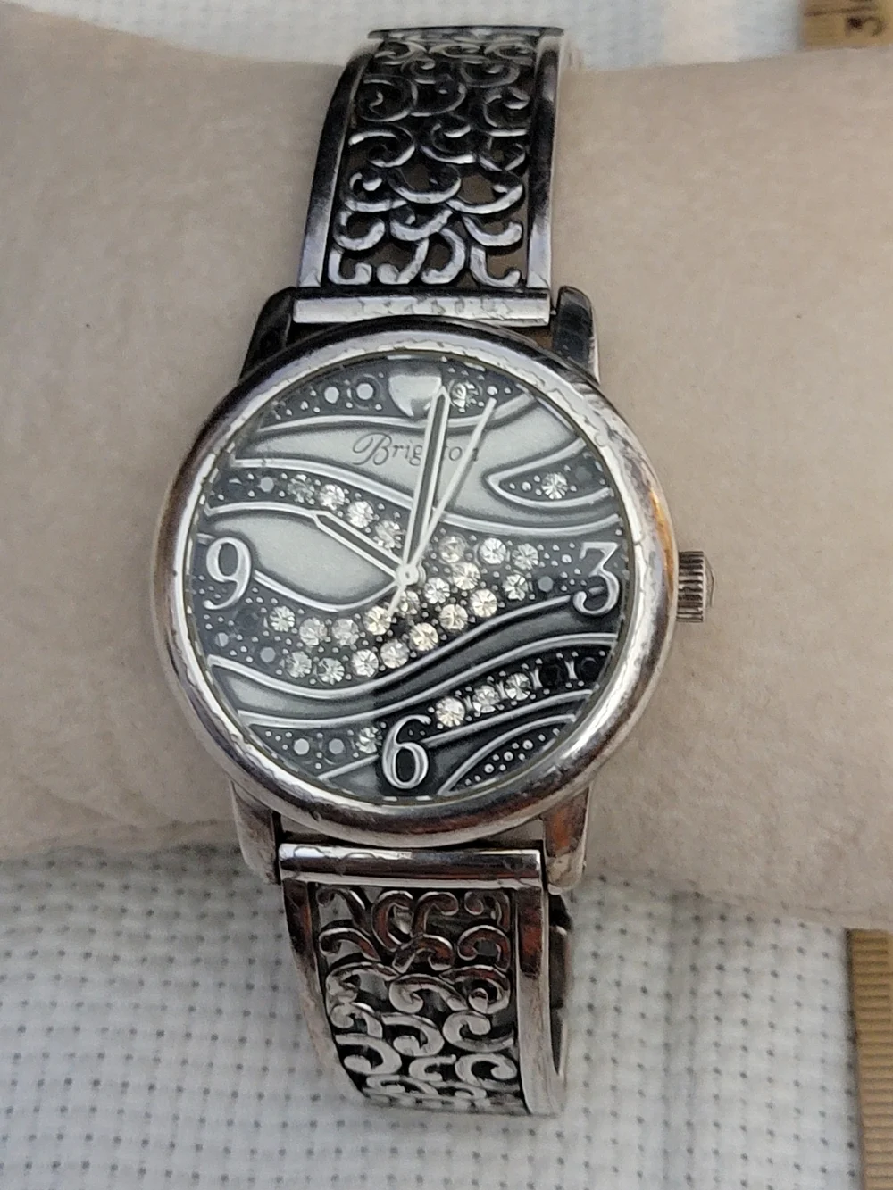 Brighton Women's Silver Wave Crystal Accent Bracelet Watch